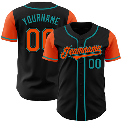 Custom Black Orange-Teal Authentic Two Tone Baseball Jersey - Sky-Custom