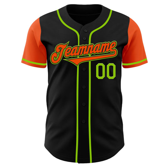 Custom Black Orange-Neon Green Authentic Two Tone Baseball Jersey - Sky-Custom