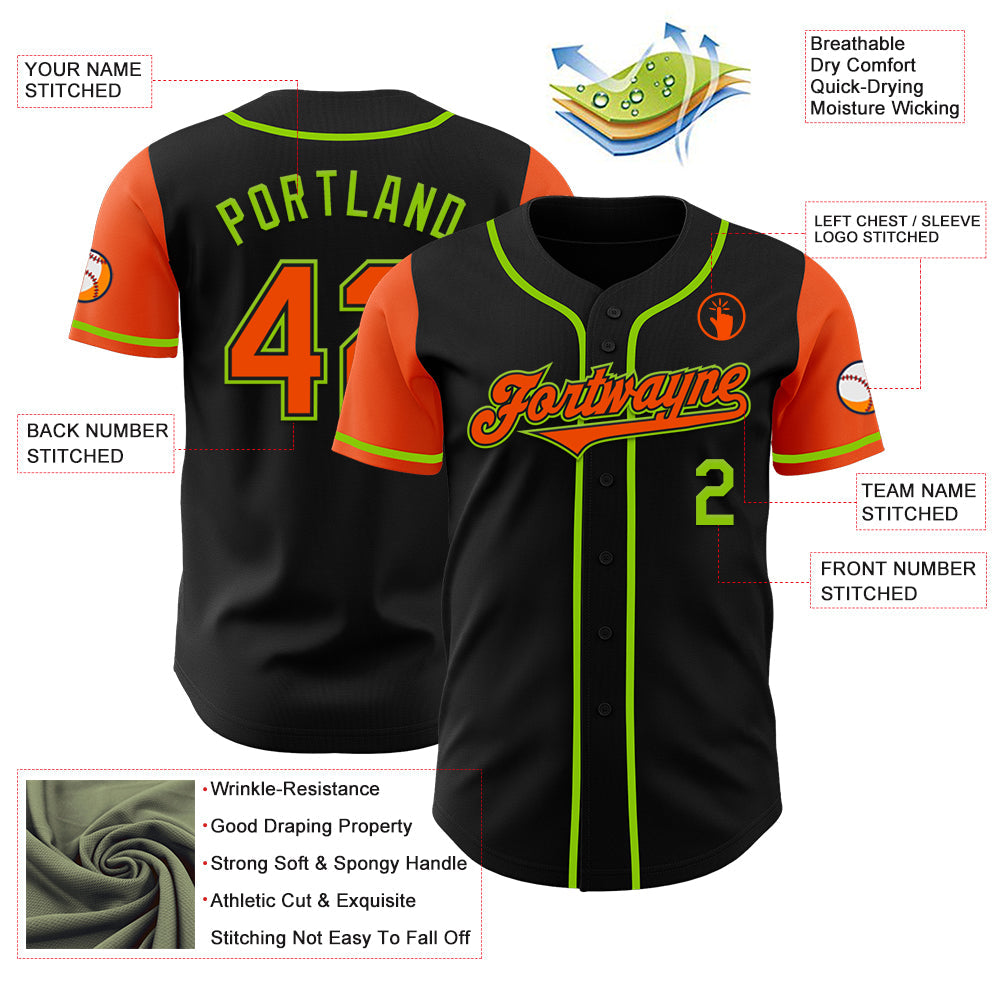 Custom Black Orange-Neon Green Authentic Two Tone Baseball Jersey - Sky-Custom
