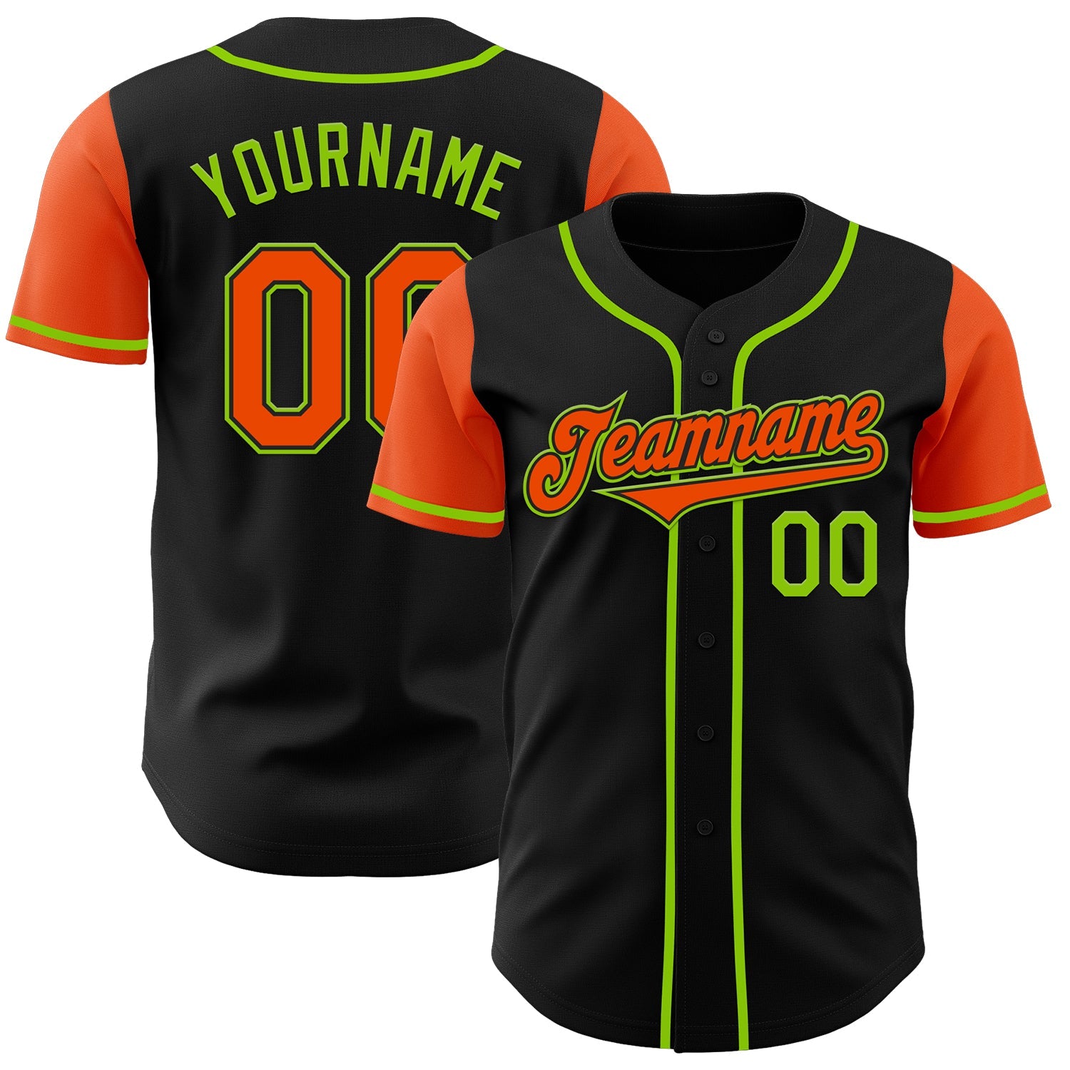 Custom Black Orange-Neon Green Authentic Two Tone Baseball Jersey - Sky-Custom