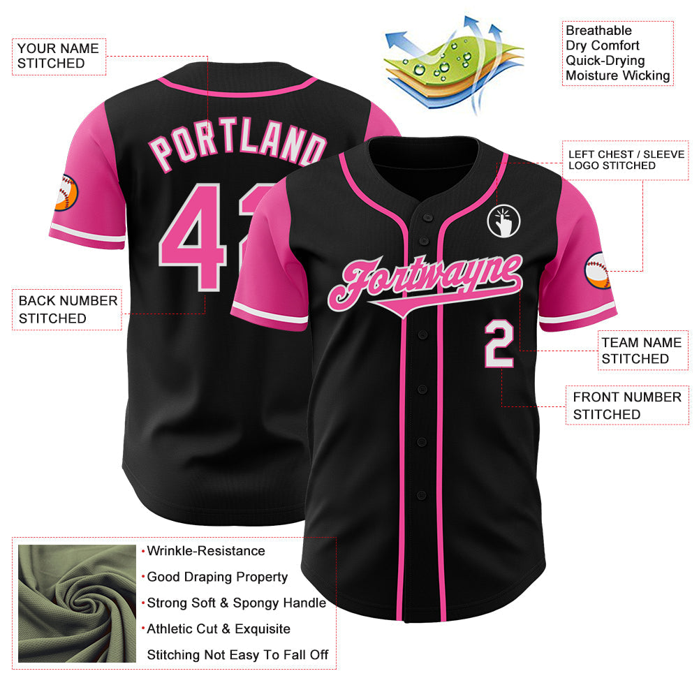 Custom Black Pink-White Authentic Two Tone Baseball Jersey - Sky-Custom
