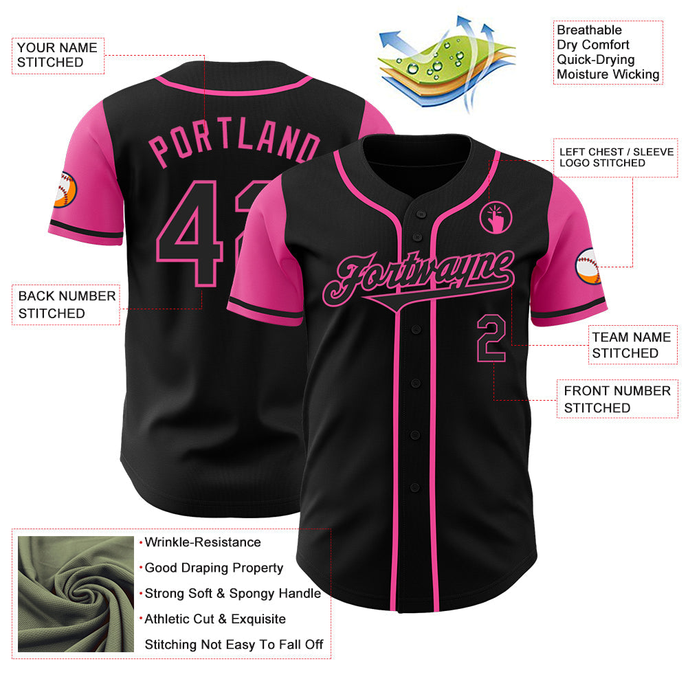 Custom Black Pink Authentic Two Tone Baseball Jersey - Sky-Custom