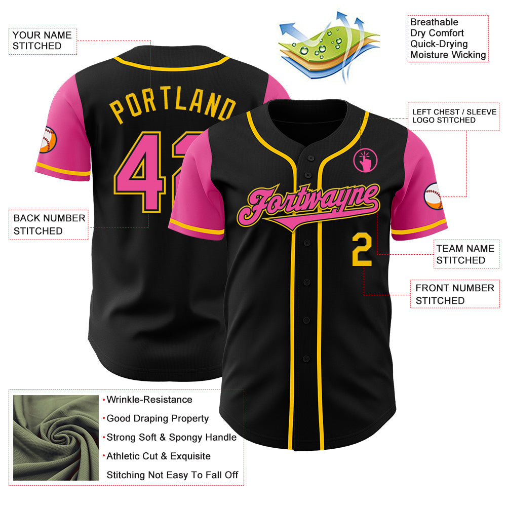 Custom Black Pink-Yellow Authentic Two Tone Baseball Jersey - Sky-Custom