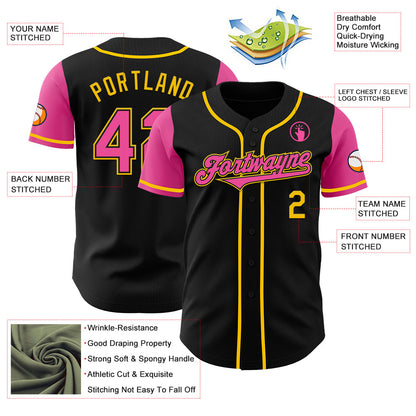 Custom Black Pink-Yellow Authentic Two Tone Baseball Jersey - Sky-Custom