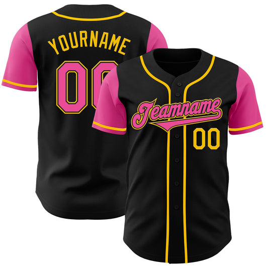 Custom Black Pink-Yellow Authentic Two Tone Baseball Jersey - Sky-Custom