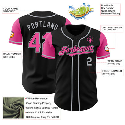 Custom Black Pink-Gray Authentic Two Tone Baseball Jersey - Sky-Custom