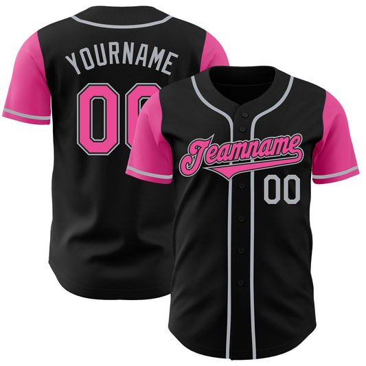 Custom Black Pink-Gray Authentic Two Tone Baseball Jersey - Sky-Custom