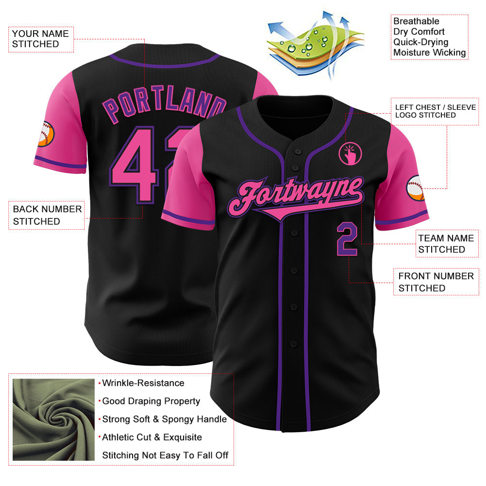 Custom Black Pink-Purple Authentic Two Tone Baseball Jersey - Sky-Custom