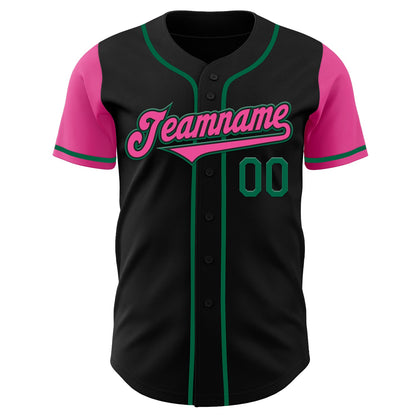 Custom Black Pink-Kelly Green Authentic Two Tone Baseball Jersey - Sky-Custom