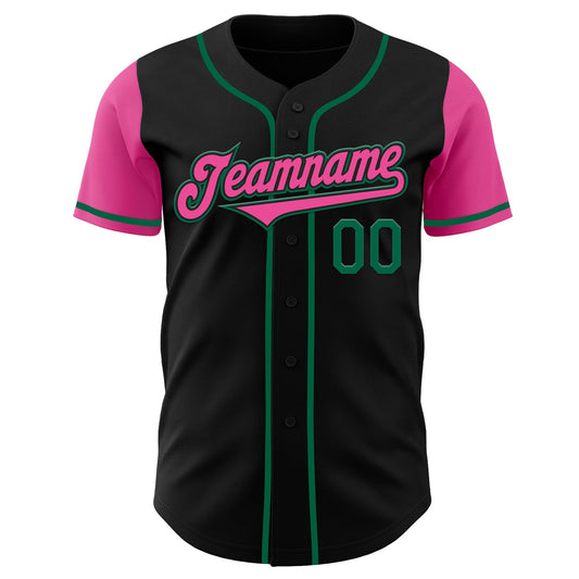 Custom Black Pink-Kelly Green Authentic Two Tone Baseball Jersey - Sky-Custom