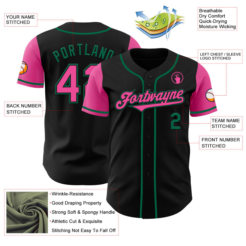 Custom Black Pink-Kelly Green Authentic Two Tone Baseball Jersey - Sky-Custom