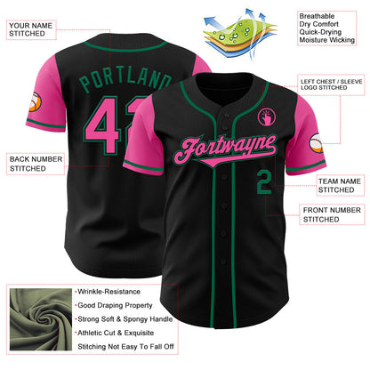 Custom Black Pink-Kelly Green Authentic Two Tone Baseball Jersey - Sky-Custom