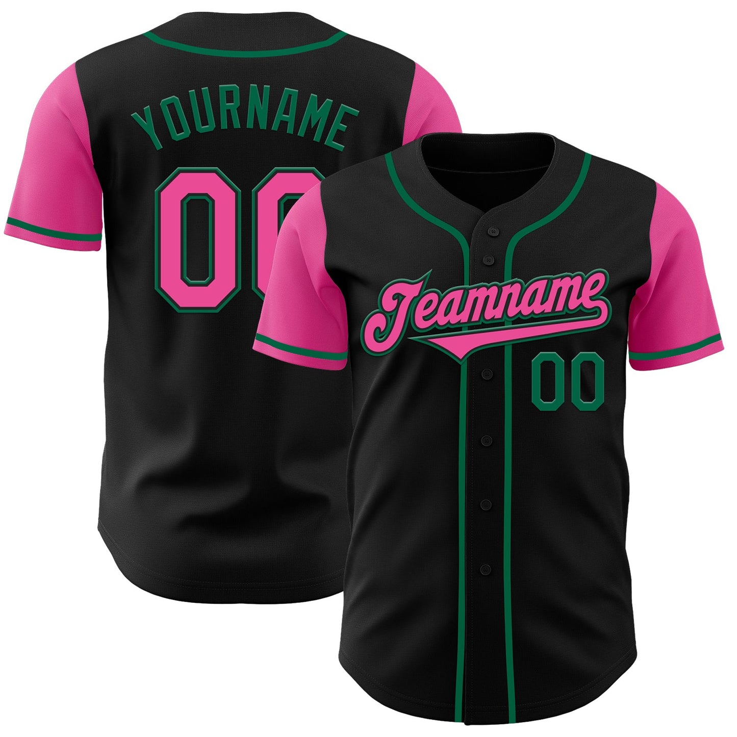 Custom Black Pink-Kelly Green Authentic Two Tone Baseball Jersey - Sky-Custom
