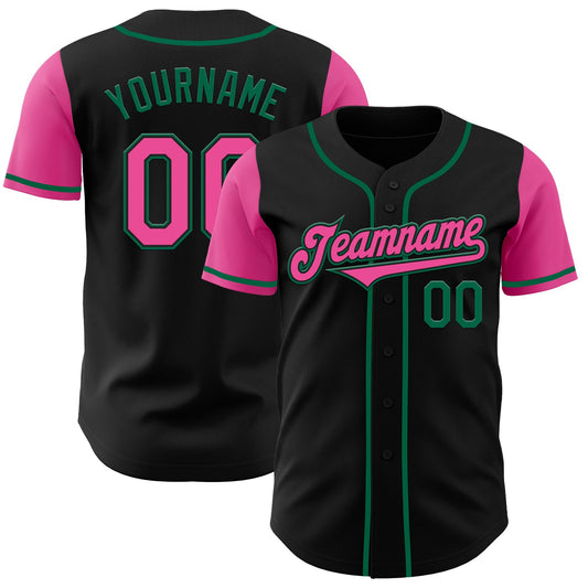 Custom Black Pink-Kelly Green Authentic Two Tone Baseball Jersey - Sky-Custom