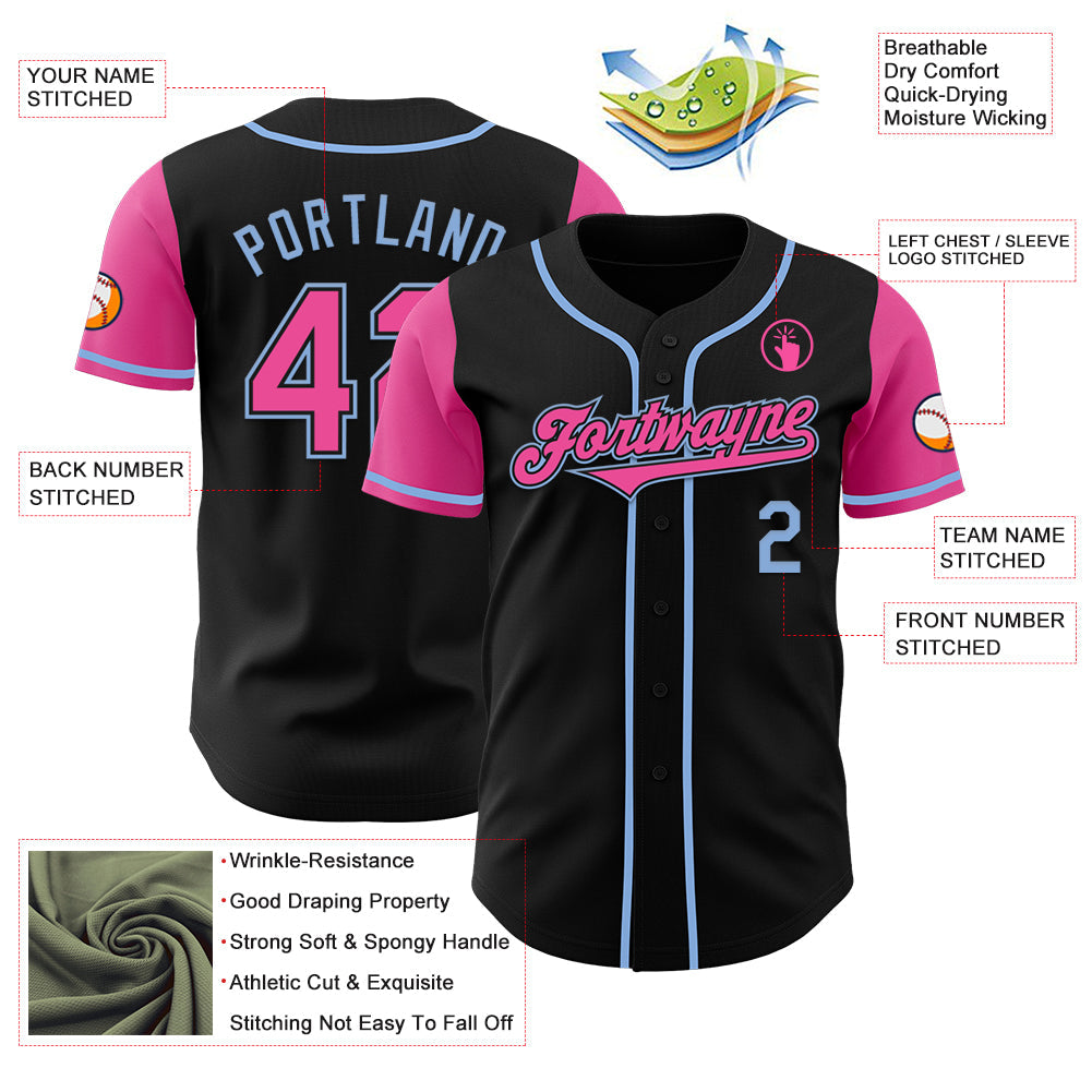 Custom Black Pink-Light Blue Authentic Two Tone Baseball Jersey - Sky-Custom