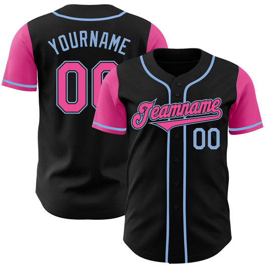 Custom Black Pink-Light Blue Authentic Two Tone Baseball Jersey - Sky-Custom