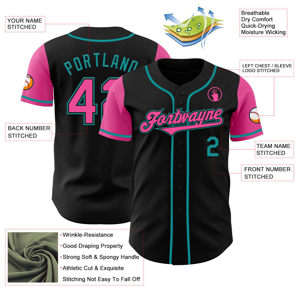 Custom Black Pink-Teal Authentic Two Tone Baseball Jersey - Sky-Custom