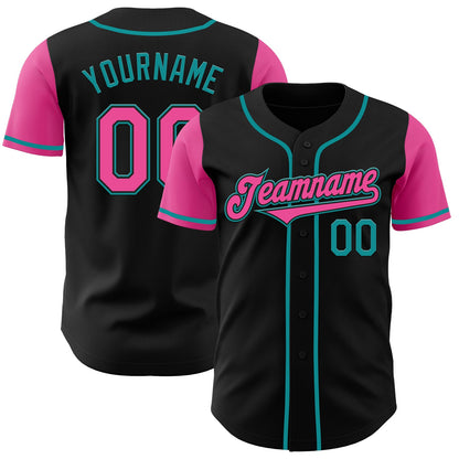 Custom Black Pink-Teal Authentic Two Tone Baseball Jersey - Sky-Custom