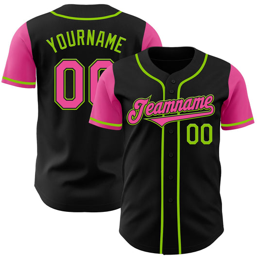 Custom Black Pink-Neon Green Authentic Two Tone Baseball Jersey - Sky-Custom