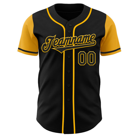 Custom Black Gold Authentic Two Tone Baseball Jersey - Sky-Custom