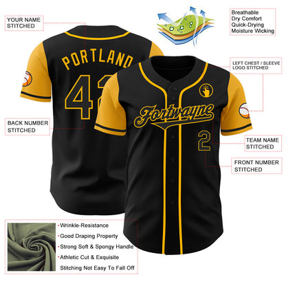 Custom Black Gold Authentic Two Tone Baseball Jersey - Sky-Custom