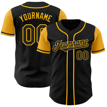 Custom Black Gold Authentic Two Tone Baseball Jersey - Sky-Custom