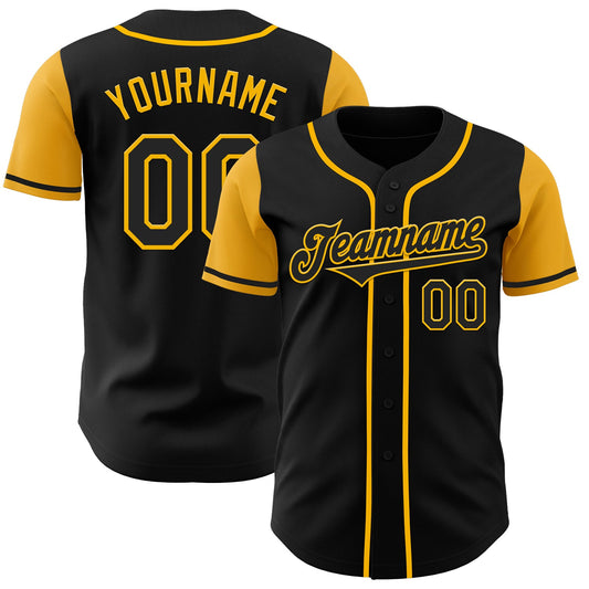 Custom Black Gold Authentic Two Tone Baseball Jersey - Sky-Custom