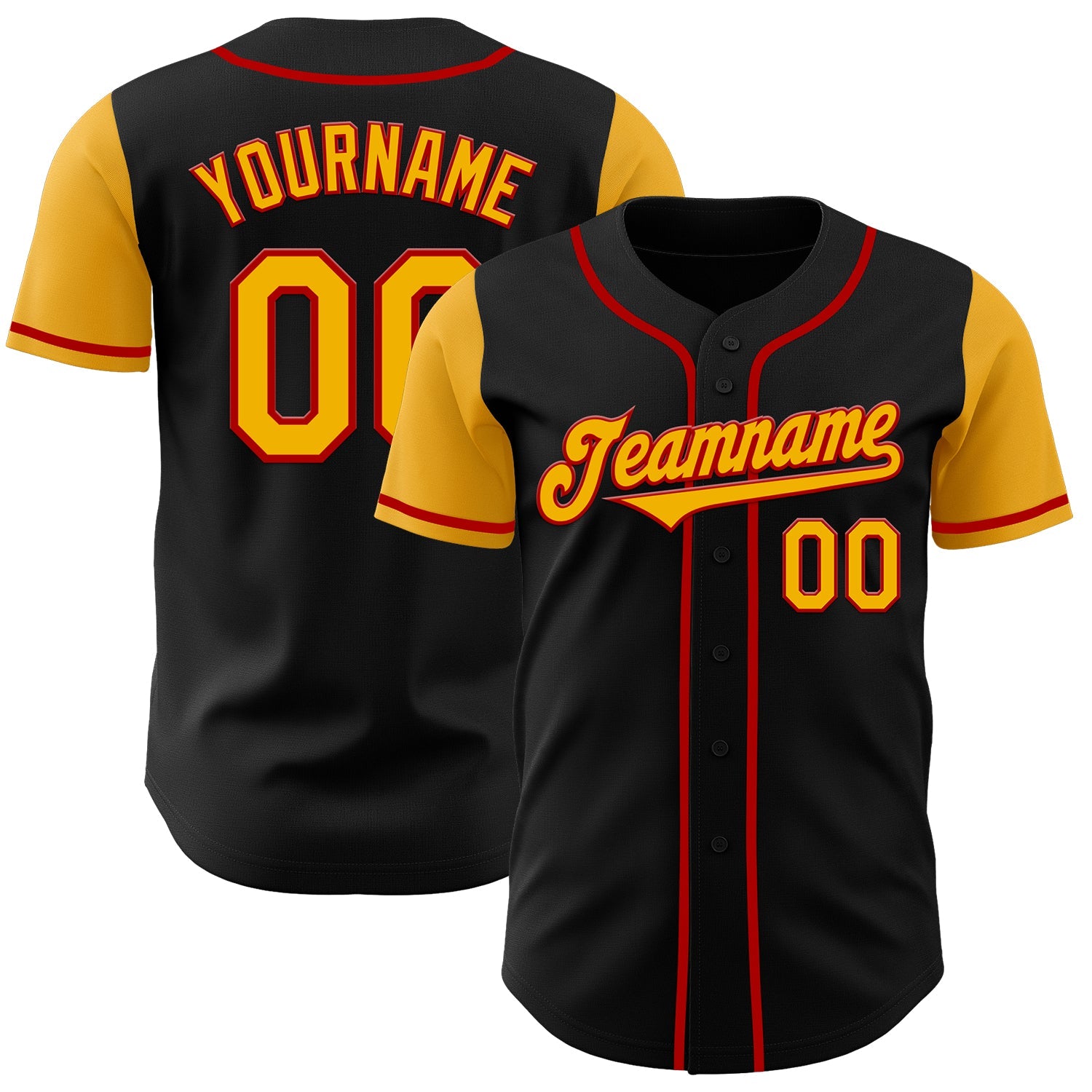Custom Black Gold-Red Authentic Two Tone Baseball Jersey - Sky-Custom