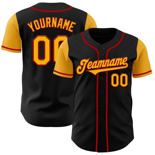 Custom Black Gold-Red Authentic Two Tone Baseball Jersey - Sky-Custom