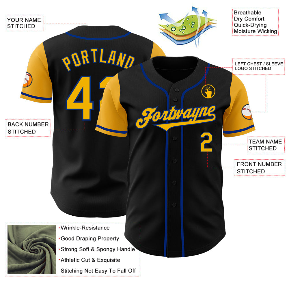 Custom Black Gold-Royal Authentic Two Tone Baseball Jersey - Sky-Custom