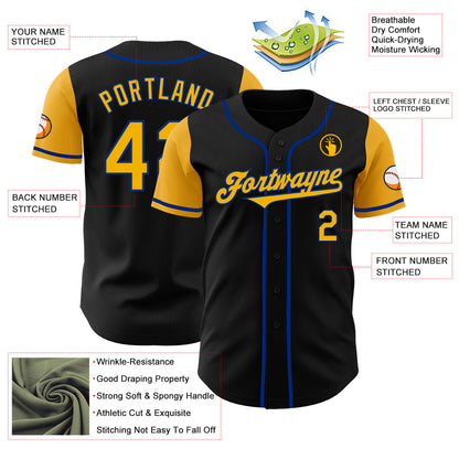 Custom Black Gold-Royal Authentic Two Tone Baseball Jersey - Sky-Custom