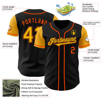 Custom Black Gold-Orange Authentic Two Tone Baseball Jersey - Sky-Custom
