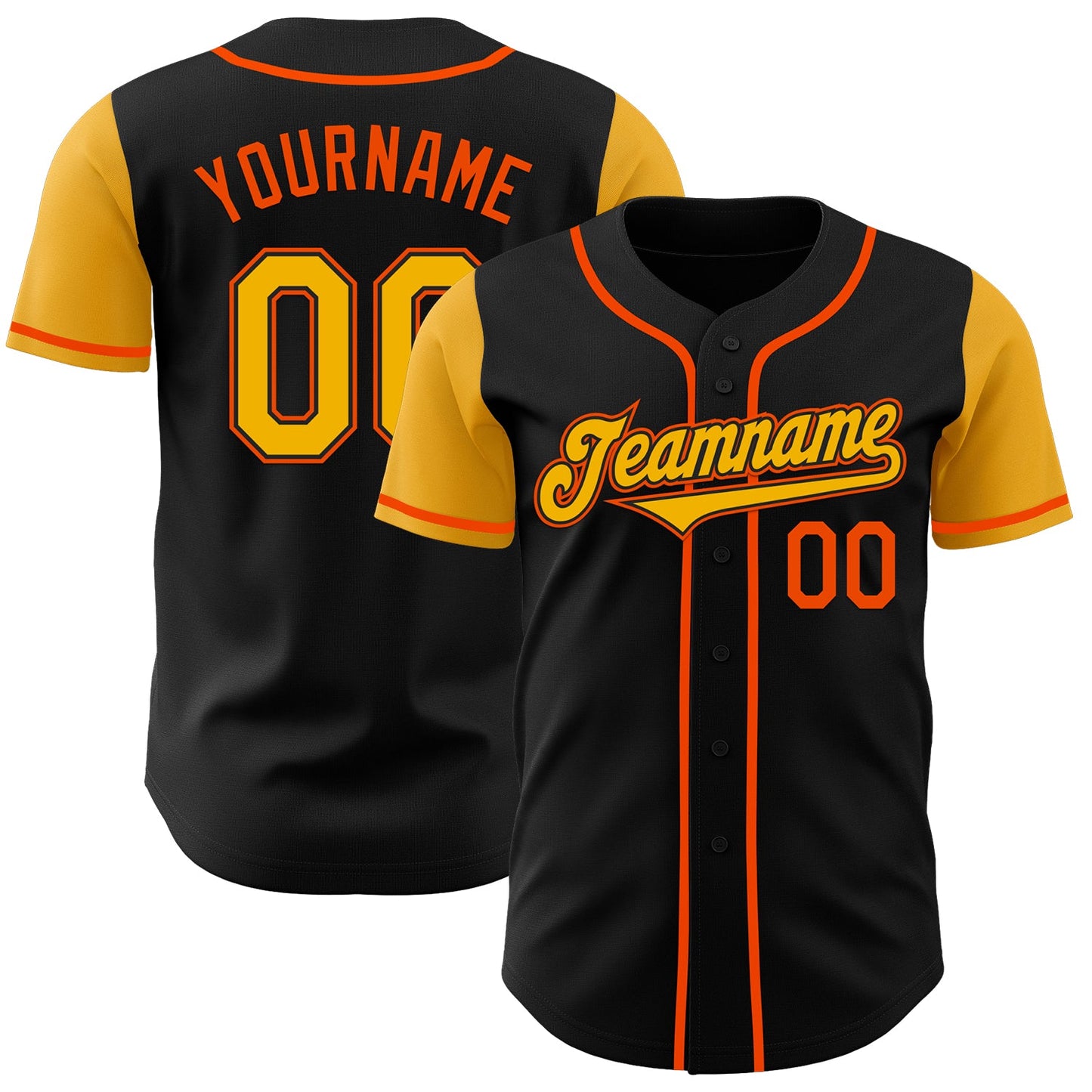 Custom Black Gold-Orange Authentic Two Tone Baseball Jersey - Sky-Custom