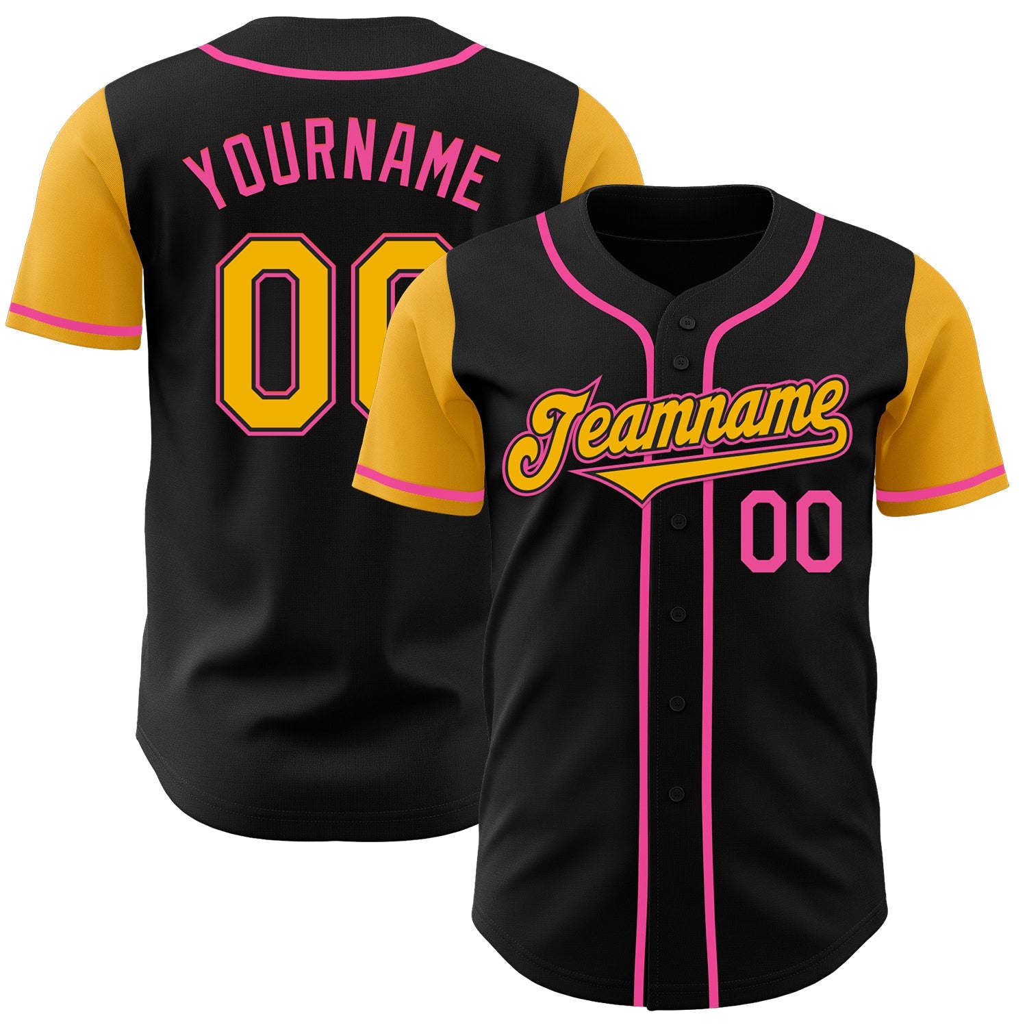 Custom Black Gold-Pink Authentic Two Tone Baseball Jersey - Sky-Custom