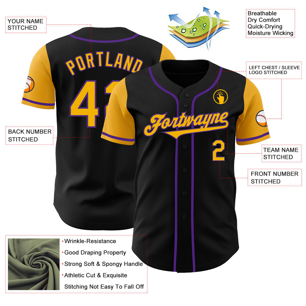 Custom Black Gold-Purple Authentic Two Tone Baseball Jersey - Sky-Custom