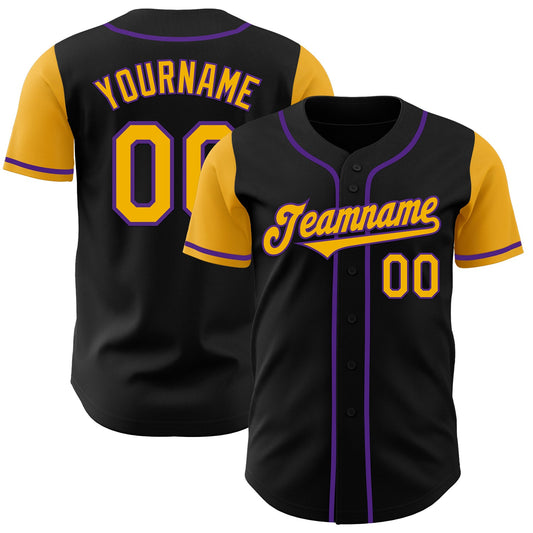 Custom Black Gold-Purple Authentic Two Tone Baseball Jersey - Sky-Custom