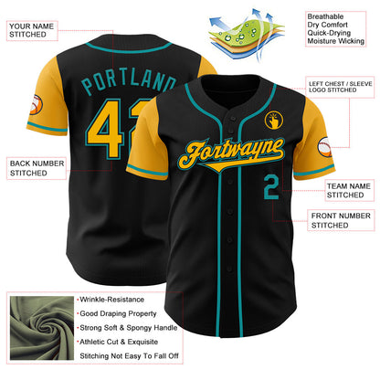 Custom Black Gold-Teal Authentic Two Tone Baseball Jersey - Sky-Custom