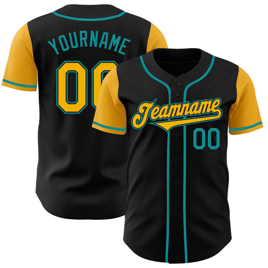 Custom Black Gold-Teal Authentic Two Tone Baseball Jersey - Sky-Custom