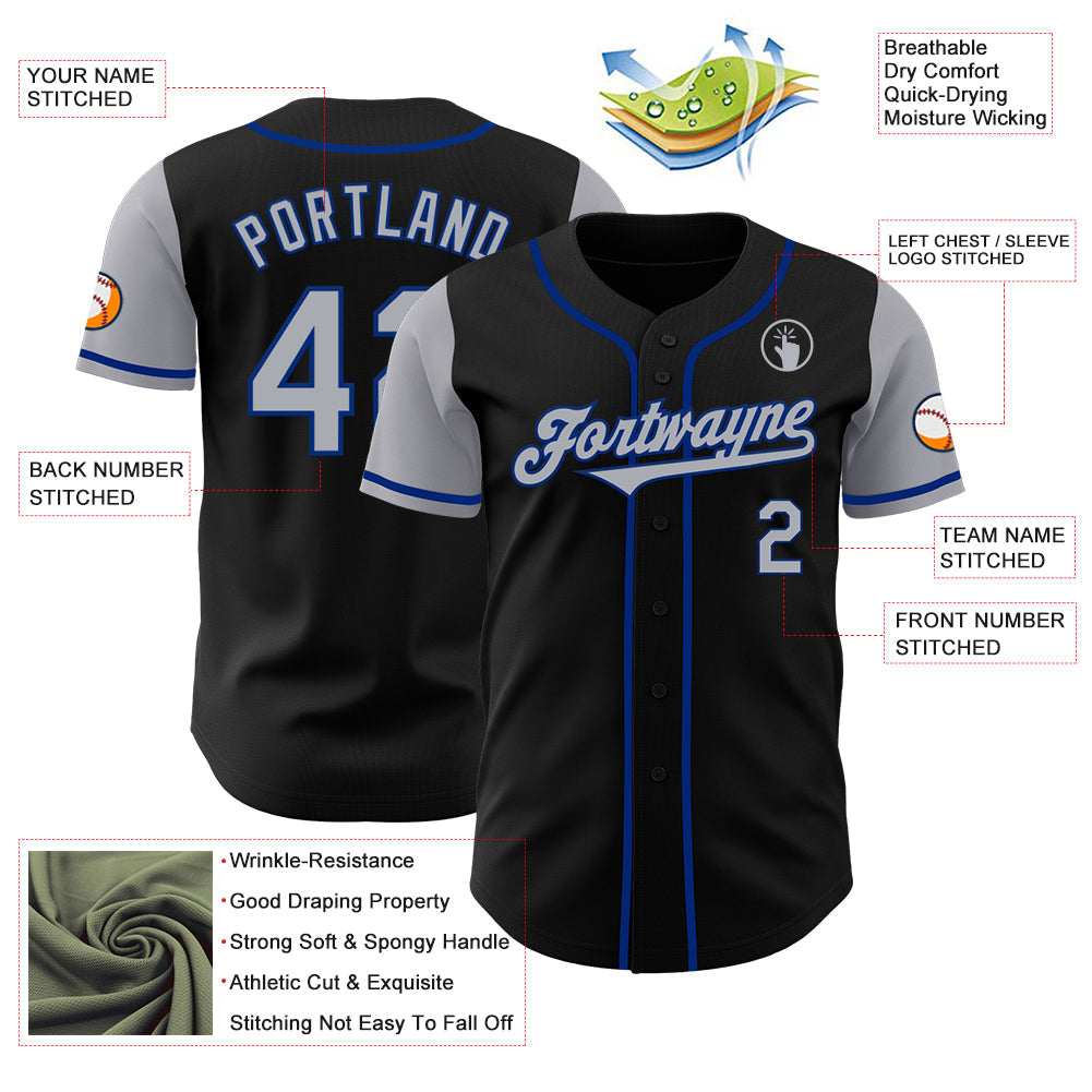 Custom Black Gray-Royal Authentic Two Tone Baseball Jersey - Sky-Custom