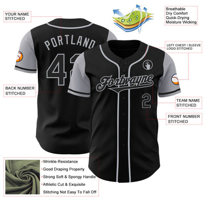 Custom Black Gray Authentic Two Tone Baseball Jersey - Sky-Custom