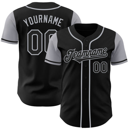 Custom Black Gray Authentic Two Tone Baseball Jersey - Sky-Custom