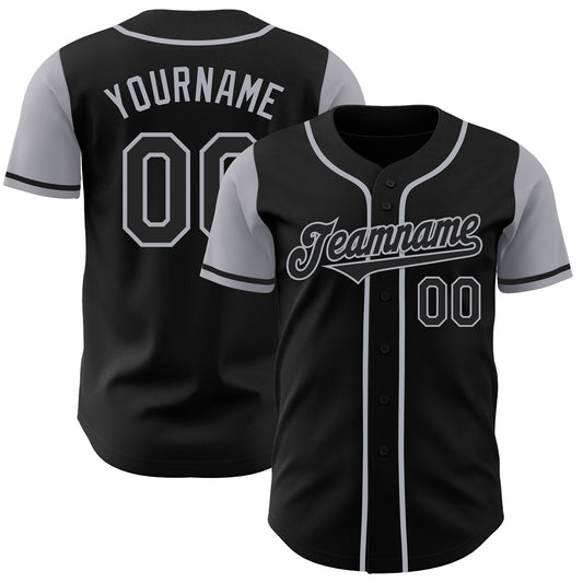 Custom Black Gray Authentic Two Tone Baseball Jersey - Sky-Custom
