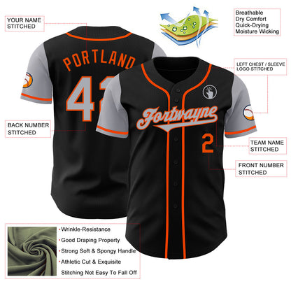 Custom Black Gray-Orange Authentic Two Tone Baseball Jersey - Sky-Custom