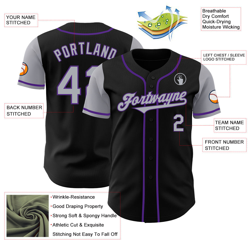 Custom Black Gray-Purple Authentic Two Tone Baseball Jersey - Sky-Custom