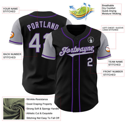 Custom Black Gray-Purple Authentic Two Tone Baseball Jersey - Sky-Custom