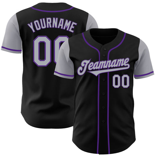 Custom Black Gray-Purple Authentic Two Tone Baseball Jersey - Sky-Custom
