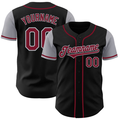 Custom Black Crimson-Gray Authentic Two Tone Baseball Jersey - Sky-Custom
