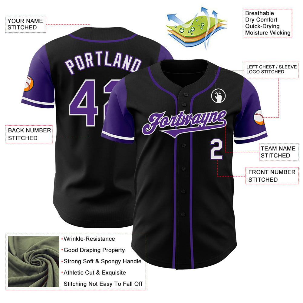 Custom Black Purple-White Authentic Two Tone Baseball Jersey - Sky-Custom