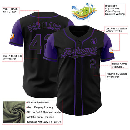 Custom Black Purple Authentic Two Tone Baseball Jersey - Sky-Custom