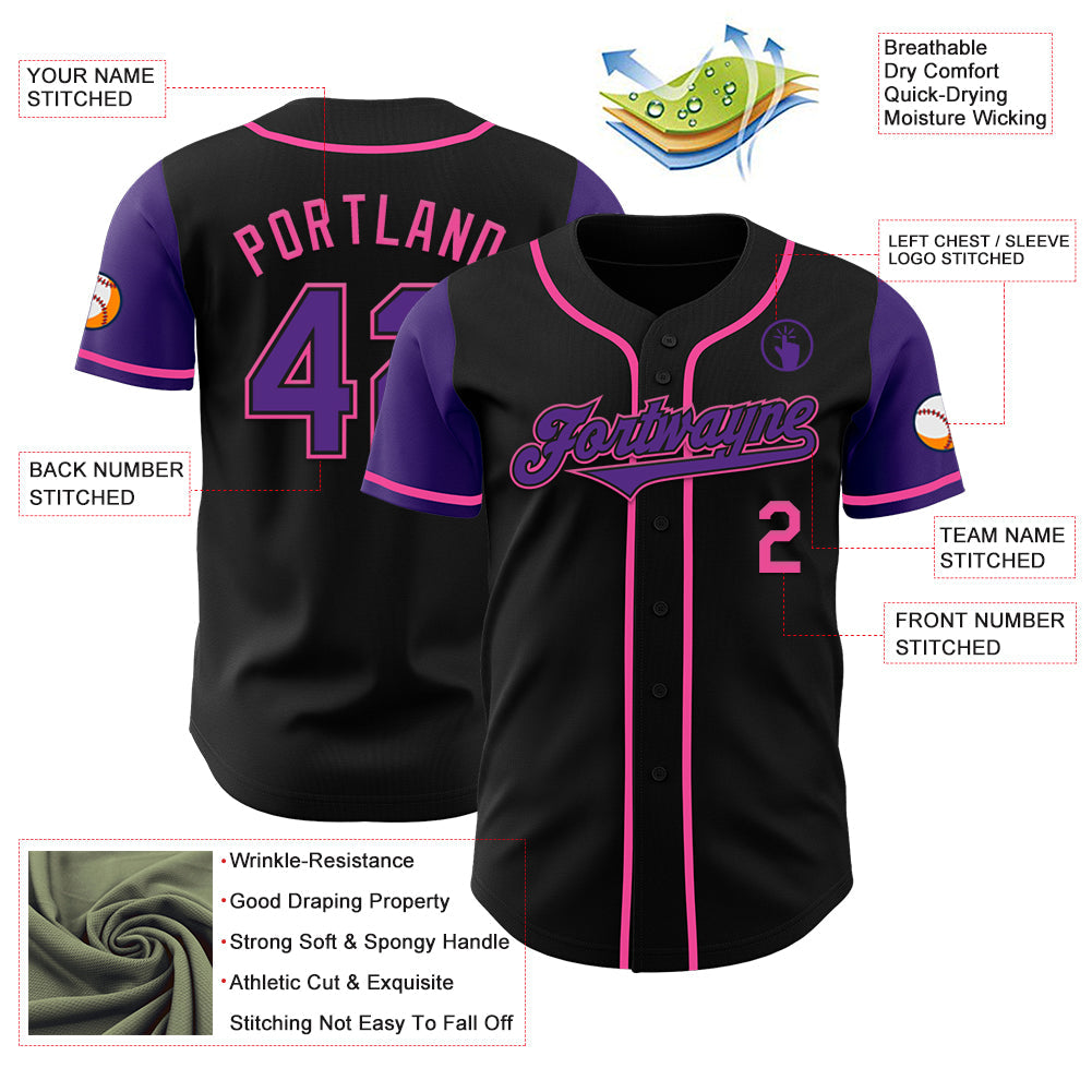 Custom Black Purple-Pink Authentic Two Tone Baseball Jersey - Sky-Custom